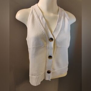 Women's Ann Taylor Factory Cream White Button-up Cotton Sweater Vest Tank